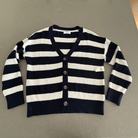 NWT Striped Lightweight Shaker-Stitch Cardigan Knit Button Sweater Sz Large NEW - Picture 1 of 5